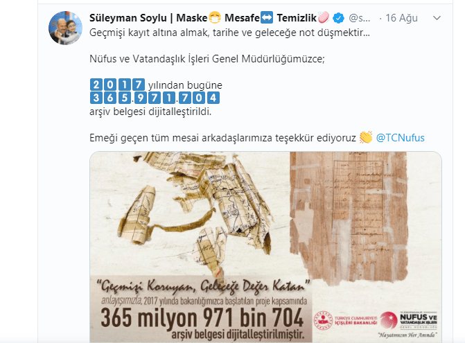 İçişleri Bakanı Süleyman Soylu Dijital Arşivin Önemini Vurguladı